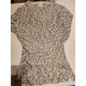 ROXY Sweater Womens Medium Gray Marled Pullover‎ Hooded Cable Knit